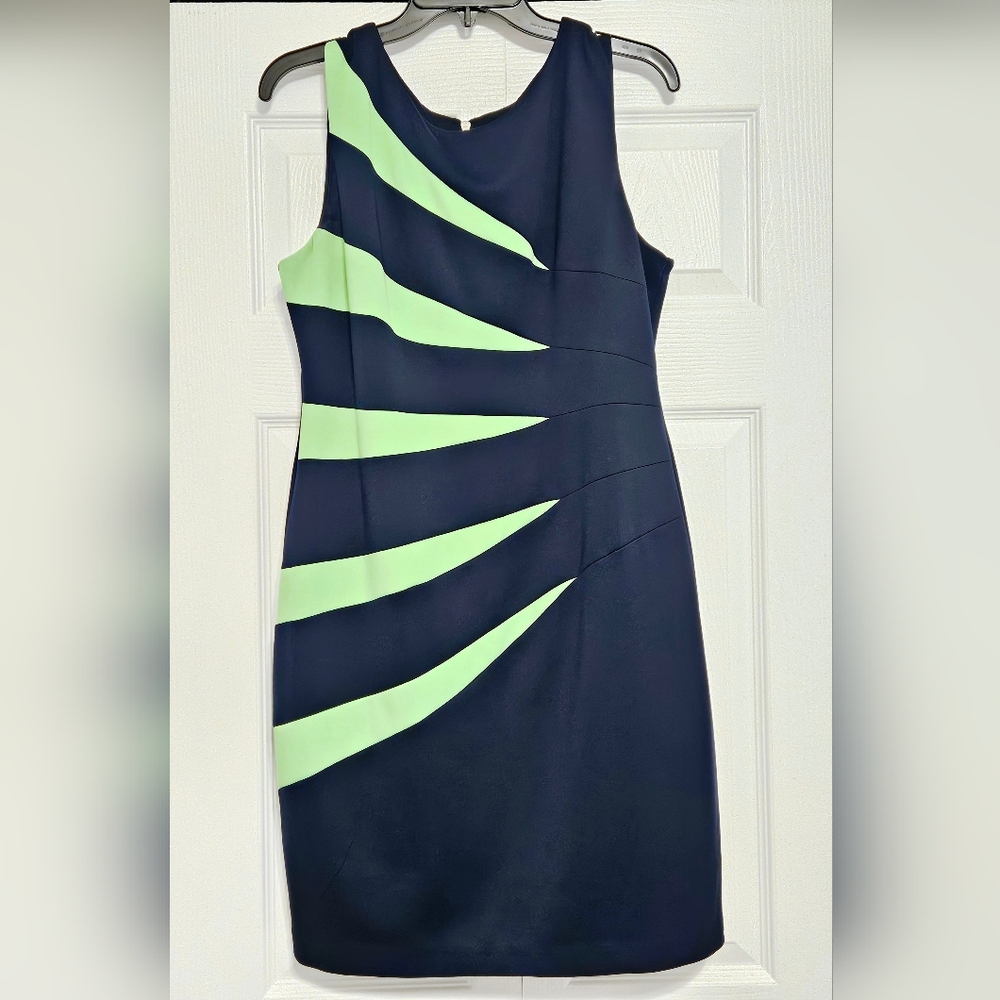 NAVY BLUE & LIME GREEN 14P DRESS